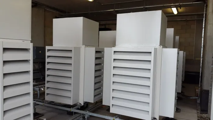 Mitsubishi units fitted with acoustic louvres and top attenuators